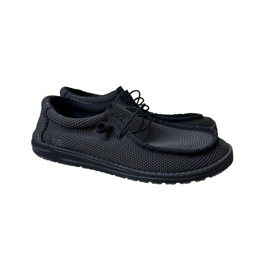 Hey Dude Wally L Sox Mens 11 Black Grey Knit Slip On Loafers Shoes